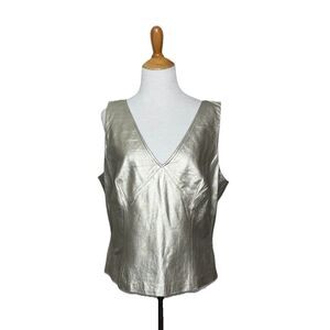 Vintage Newport News 100% Leather Silver Tone Tank Top Blouse Size 16 Women's